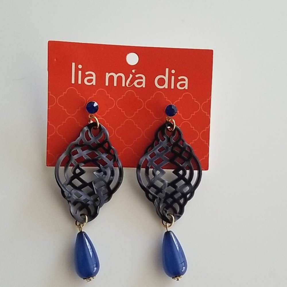Blue Acrylic Dangle Earrings with bead Rhinestones